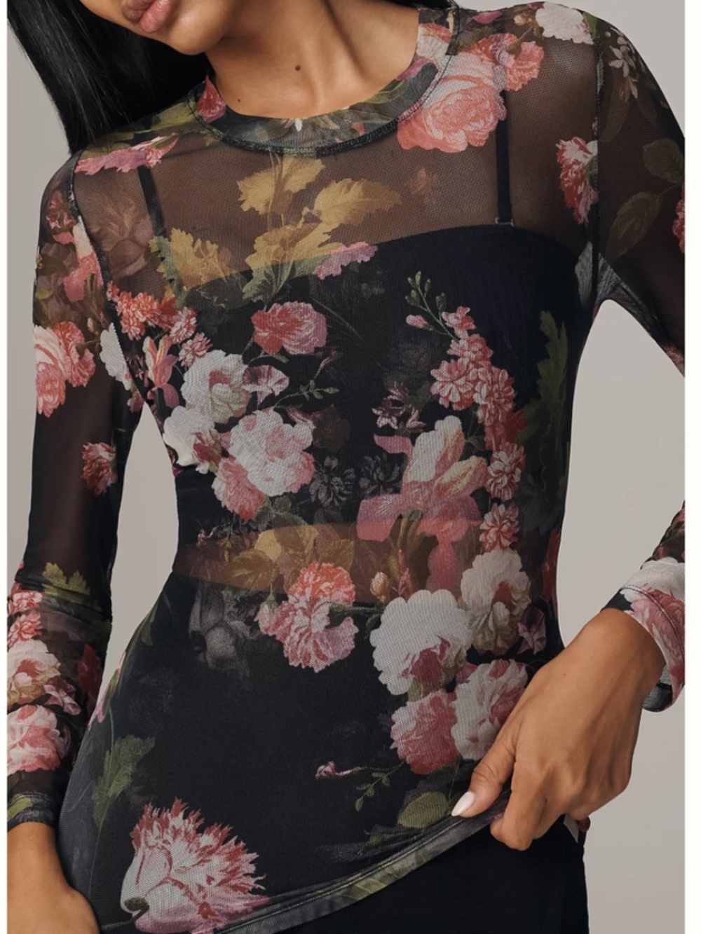 FAIRYCORE 🔥 DARK ACADEMIA BLACK FLORAL MESH TOP